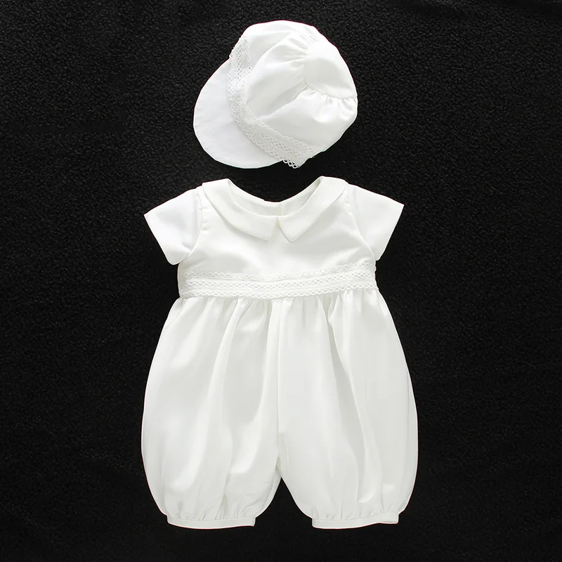 Ensemble barboteuse bébé garçon blanc baptême chapeau col rabattu nouveauné 012M naissance premier Noël annive