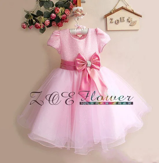 Robe de princesse pour bébé fille rose pailleté tulle nœud satiné occasion spéciale qualité premium ZOE Flower