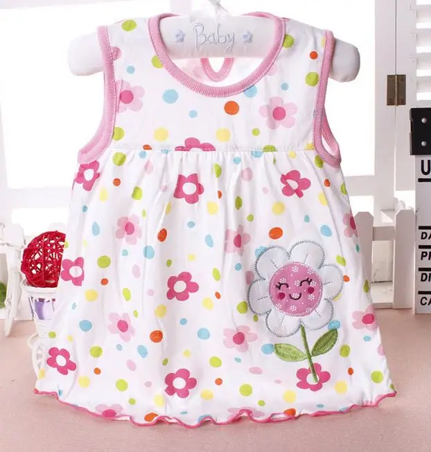 Robe bébé fille sans manches coton motif fleurs souriantes 02 ans vêtements été doux confortables style aline