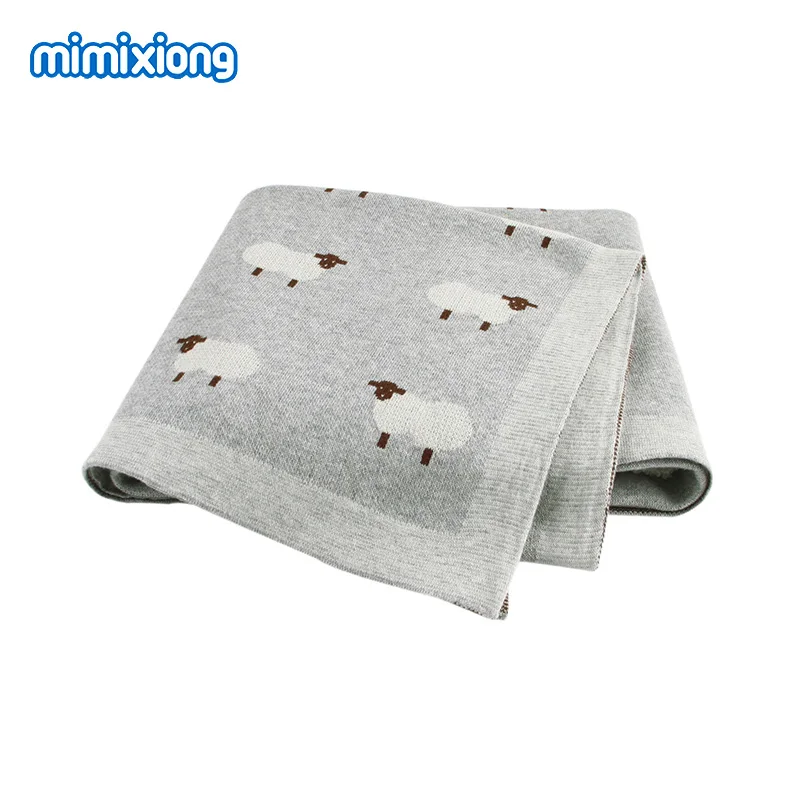 Couverture bébé tricotée alpaga douce hypoallergénique 100x80cm motif moutons nouveauné poussette literie