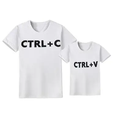 Tshirt père enfant assortis vêtements coordonnés design humoristique CTRLC CTRLV coton blanc family look décon