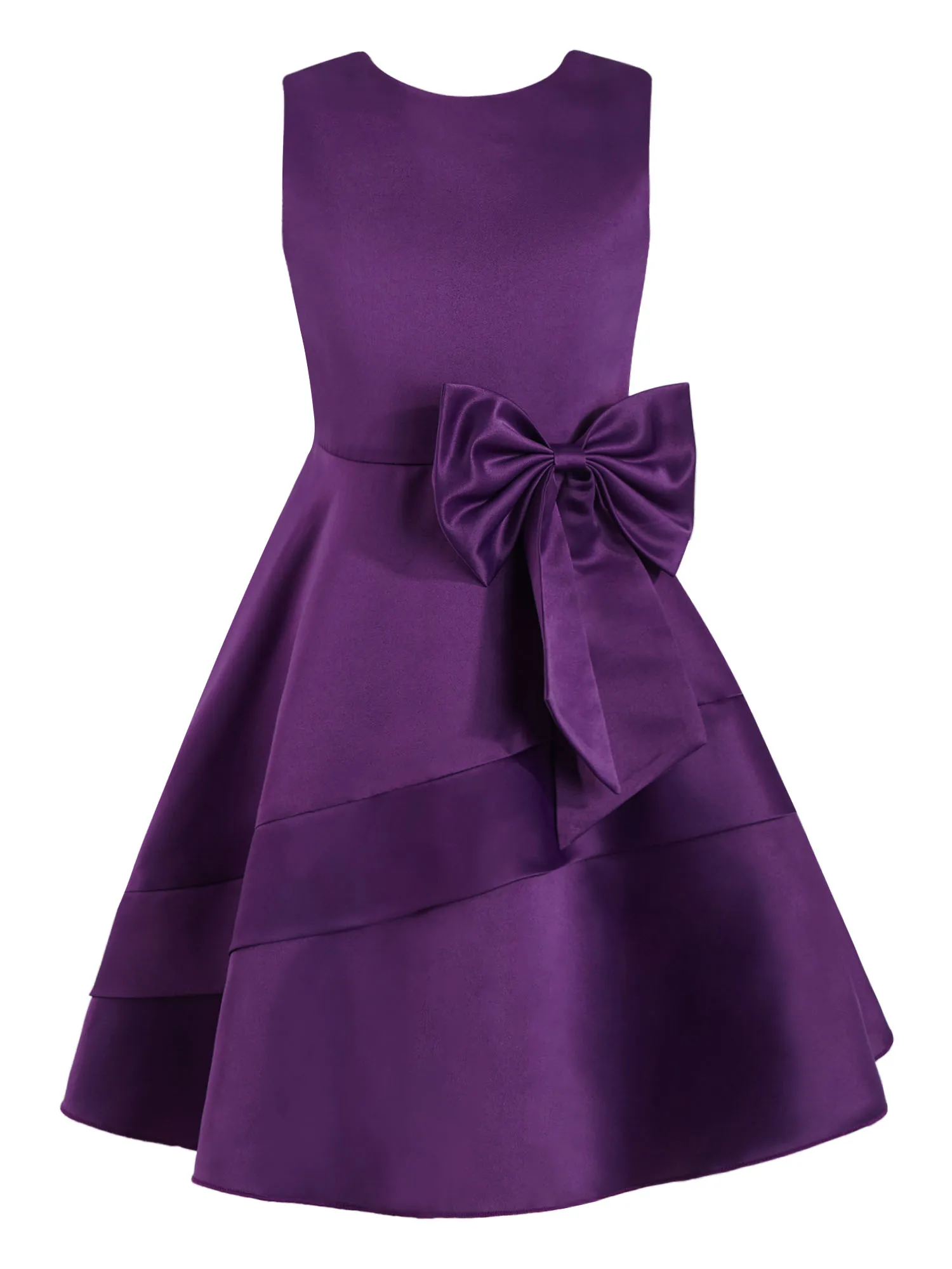 Robe demoiselle d'honneur pour enfant mariage communion occasion spéciale robe trapèze en satin violet nœud pa