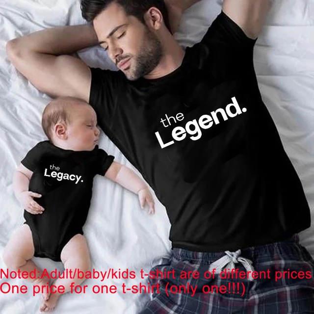 Tshirt Famille Père et Bébé assortis Coton Doux Écriture Blanche