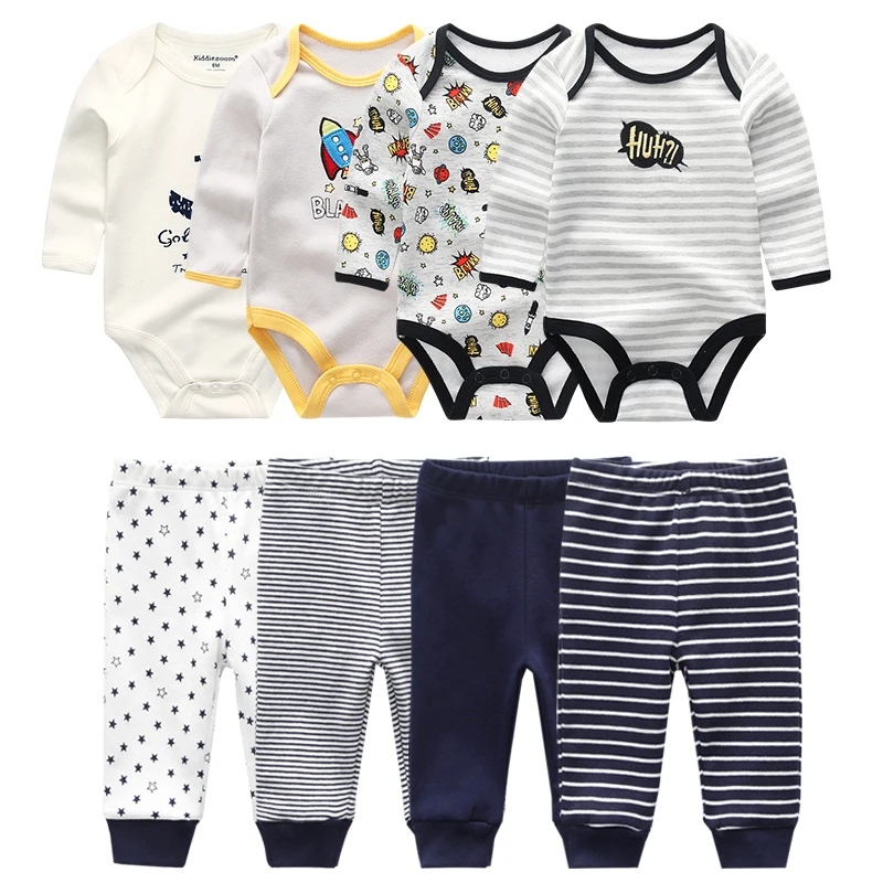 Ensemble bébé 4 bodies et 4 pantalons hiver coton personnalisé fille garçon 024 mois doux et confortable
