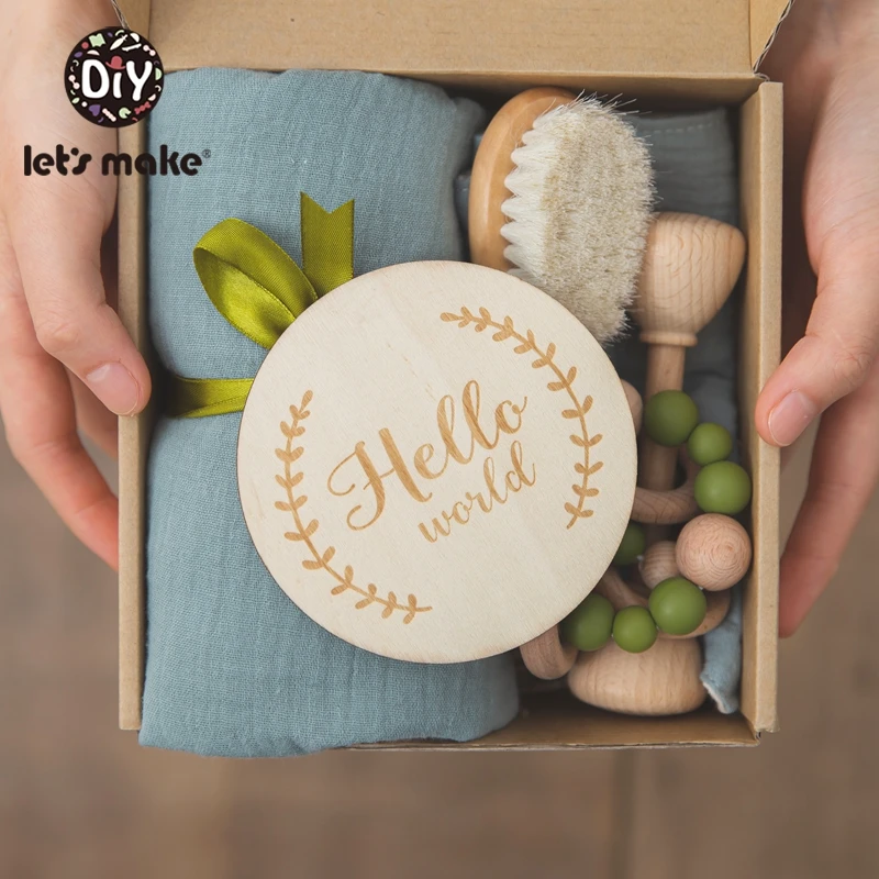 Kit bienvenue nouveauné en matières naturelles accessoires en bois couverture douce cadeau naissance personnal