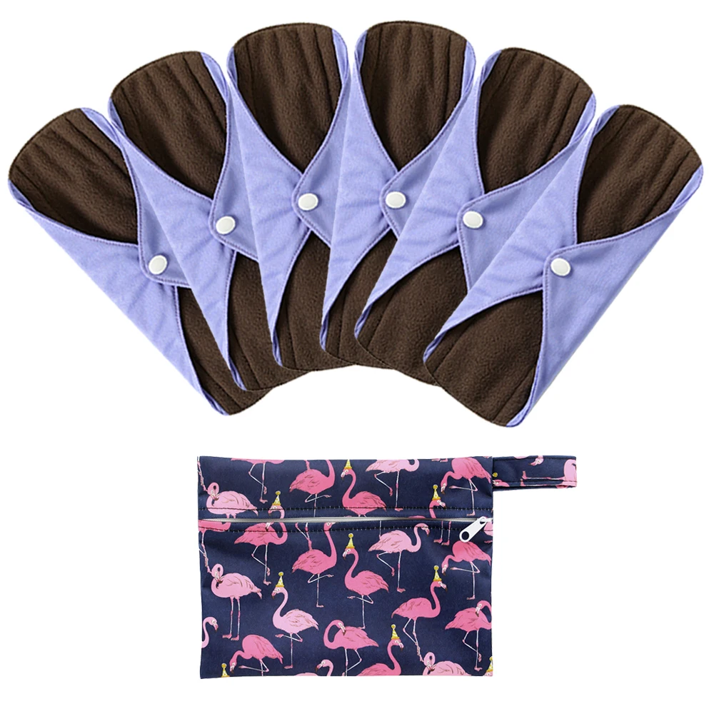 Serviettes hygiéniques réutilisables en charbon de bambou pads menstruels lavables protègeculottes santé fémin