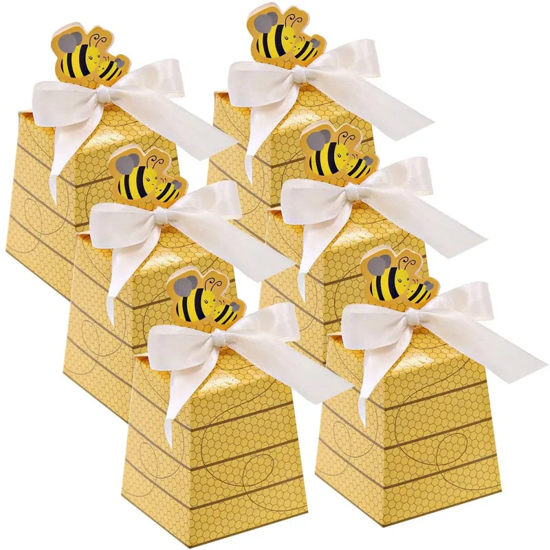 Boîtes à Bonbons en Papier Thème Abeille 6 pièces Décoration Anniversaire Enfant Baptême Cadeau Naissance Élég