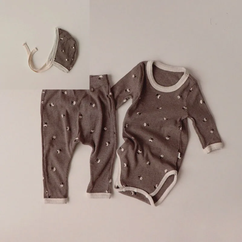 Pyjama bébé fille 3 pièces ensemble vêtements nuit body manches longues pantalon et bonnet assorti coton doux 