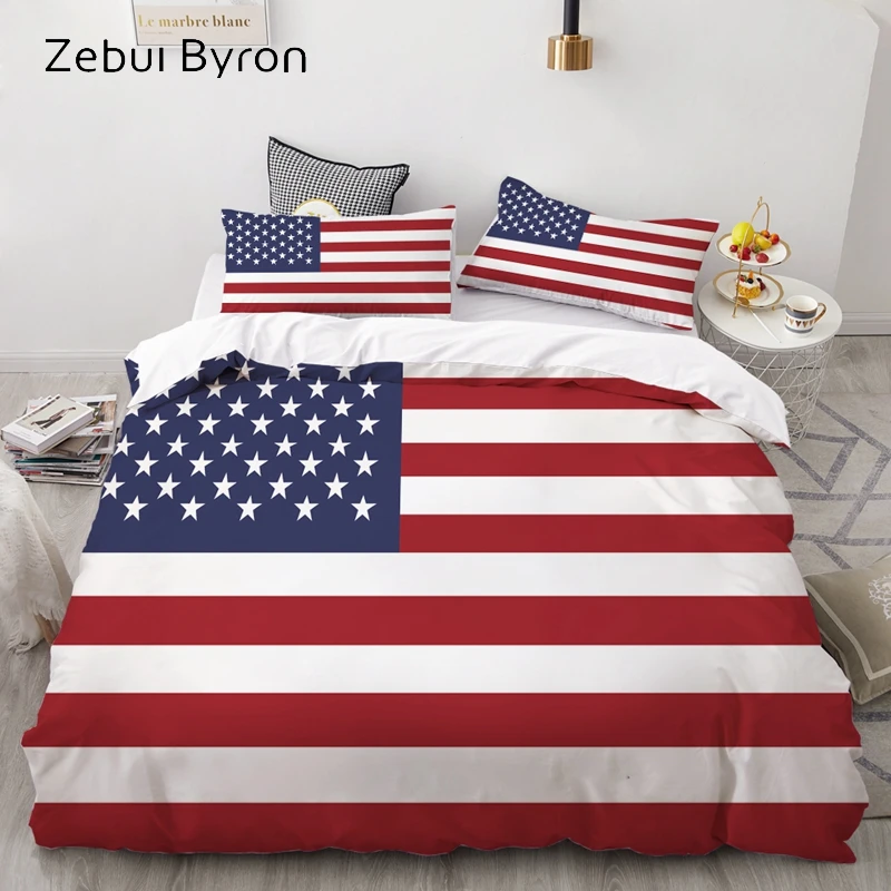 Parure de lit 3D personnalisée USA flag ensemble literie 3 pièces housse de couette/couverture taies d'oreille