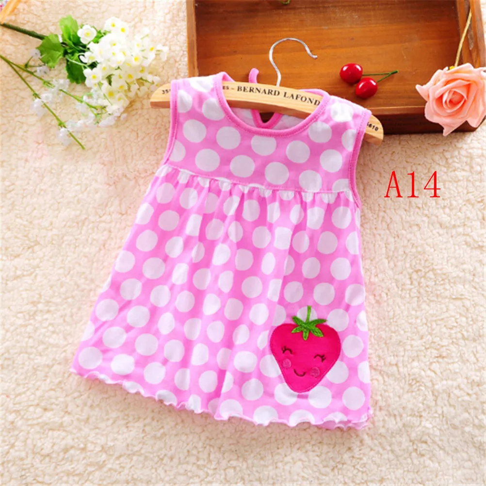 Robe barboteuse en coton pour bébés filles style Aline motif à pois et fraise nouveauné fille robe sans manche