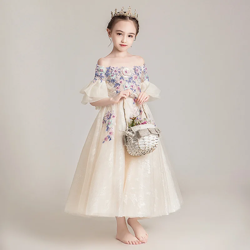 Robe de princesse d'été en tulle floral pour filles longueur genou