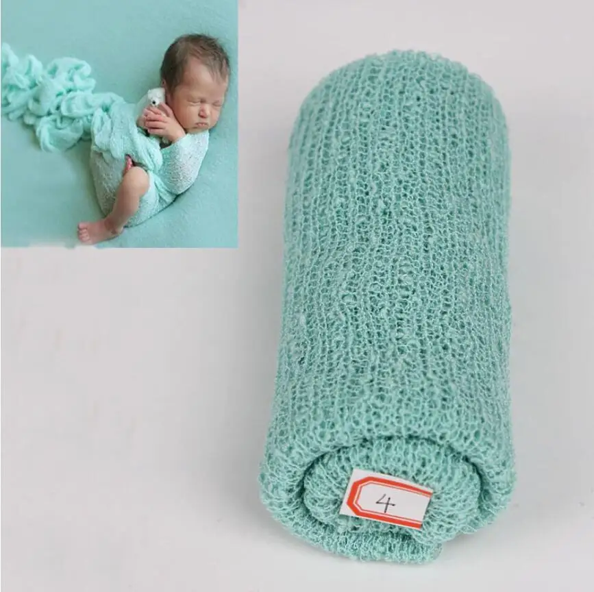 Couverture tricotée pour bébé accessoire de photographie newborn enveloppe ronde 40x150cm 3Mint Green maternit