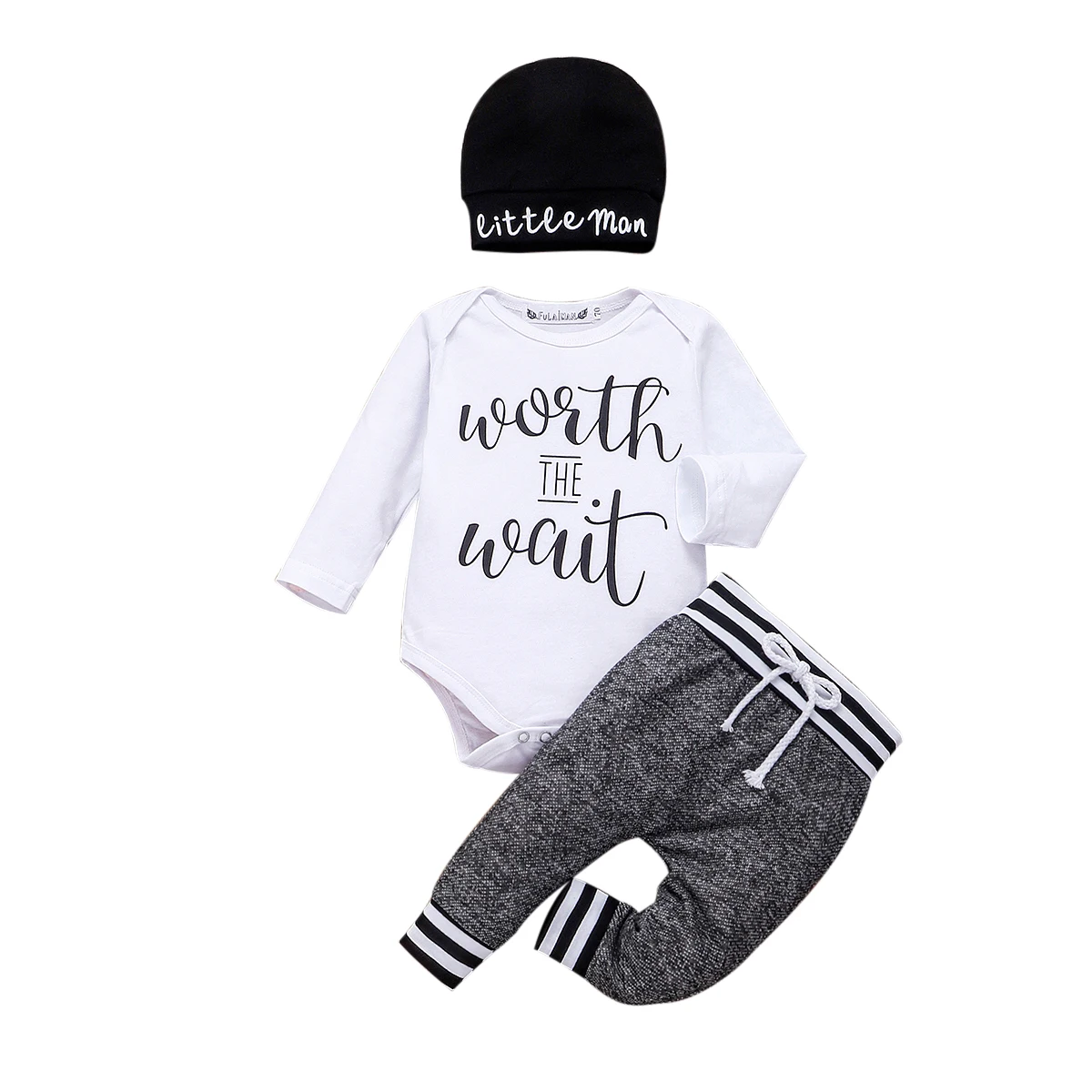 Ensemble 3 pièces bébé garçon body manches longues pantalon chapeau coton doux printemps automne 024 mois