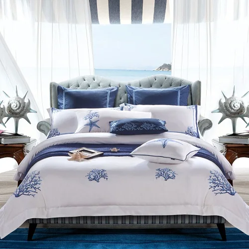Parure de lit en coton égyptien bleu motif chic housse de lit luxe bébé 4 pièces 6 pièces 10 pièces 100% coton