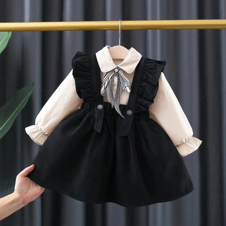 Ensemble printemps bébé fille 1 an chemise sangle jupe noir coton