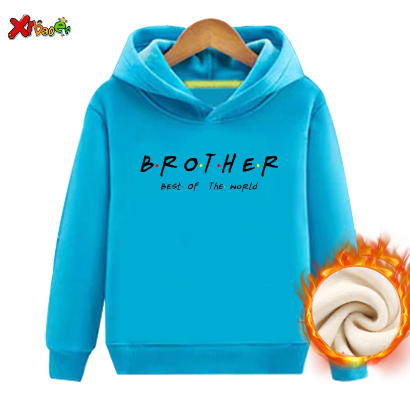 Hoodie en velours Xi Yaoer pour enfants style moderne bleu BROTHER