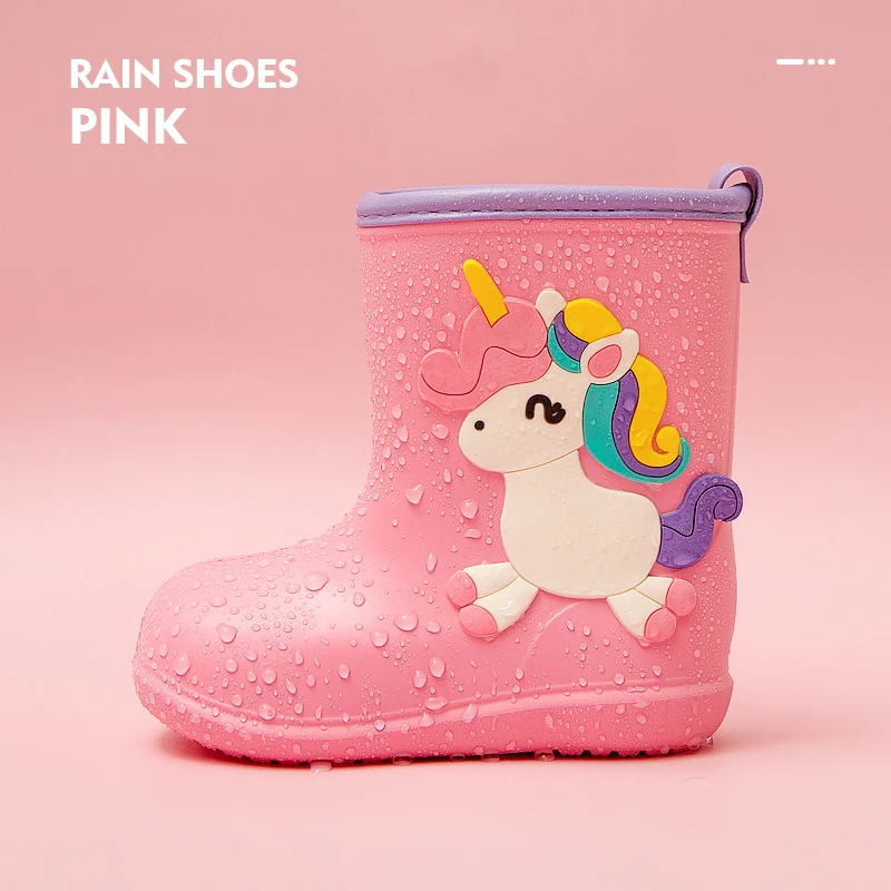 Bottes de pluie enfants licorne imperméables antiglisse rose violet confortable et sécuritaire pour garçons fi