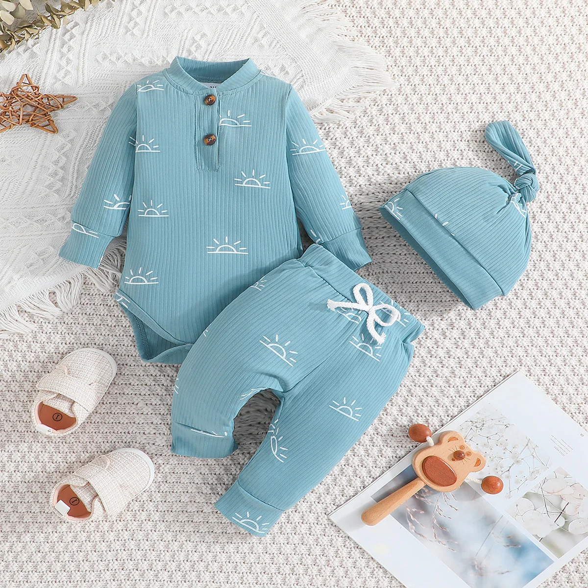 Ensemble barboteuse bébé garçon 3 pièces pantalon chapeau sandales et jouet lion tenue printemps été 018 mois 