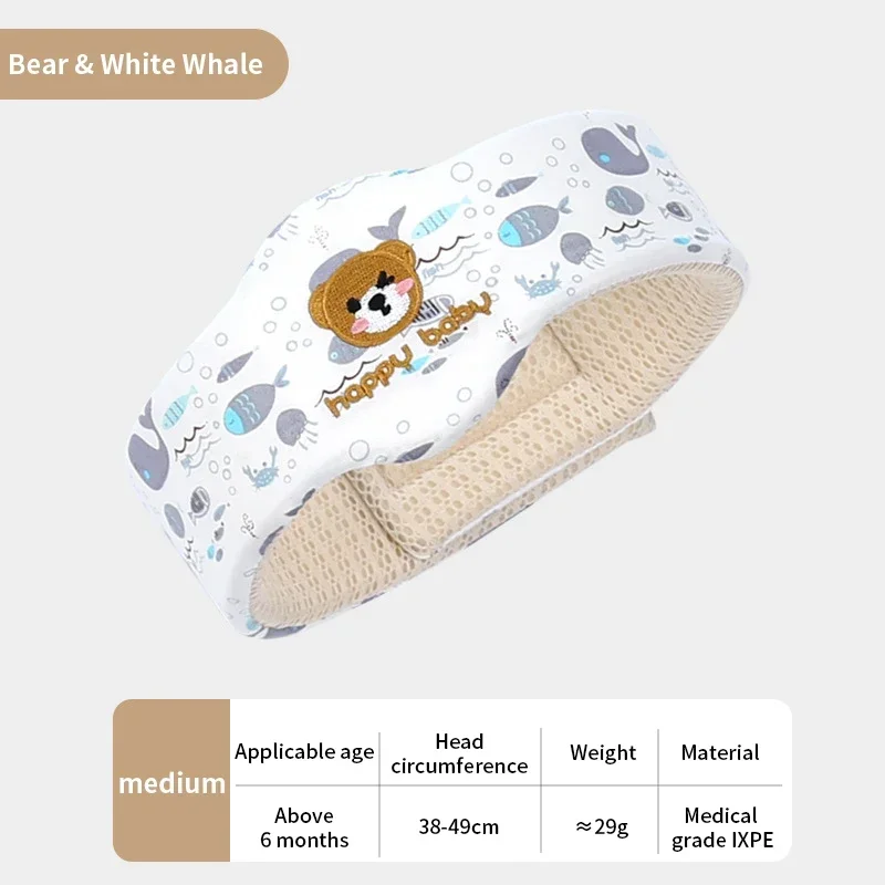 Bandeau bébé protection tête IXPE médicalement souple hypoallergénique design animal fun Bear &amp; White Whal