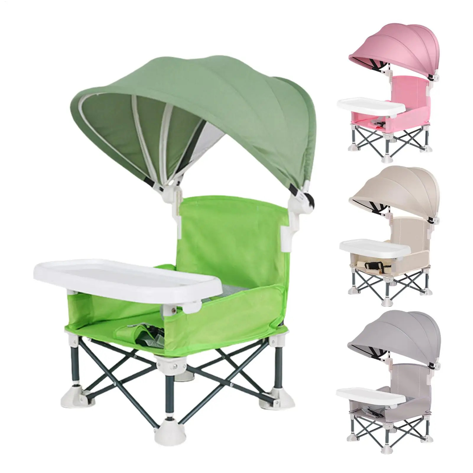 Chaise haute bébé portable avec parasol et plateau amovible pliable confortable sécurité design moderne 多用途多场景