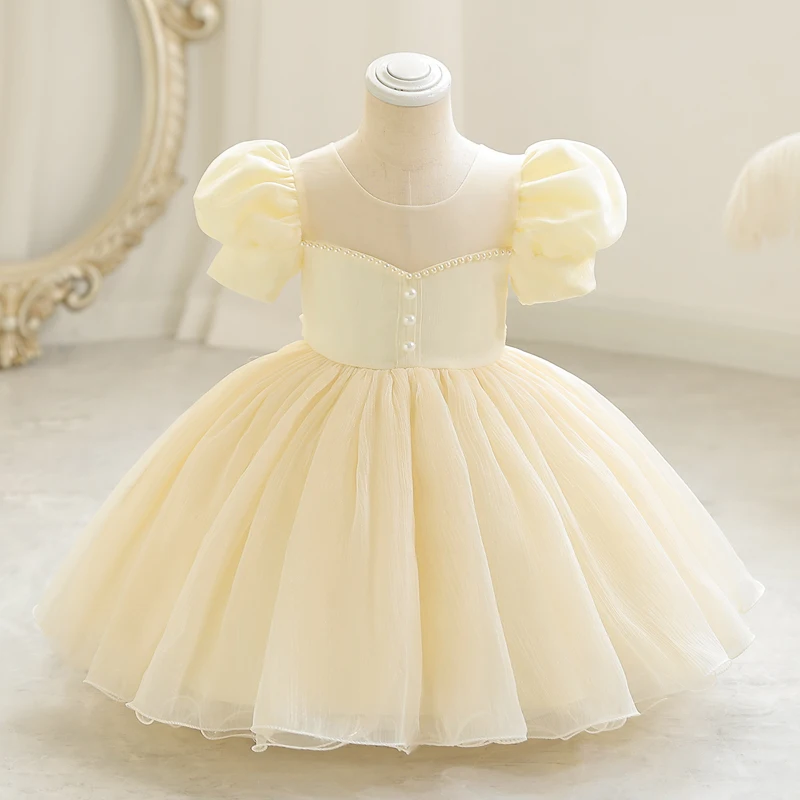 Robe de baptême princesse en tulle perles pour bébé fille occasion