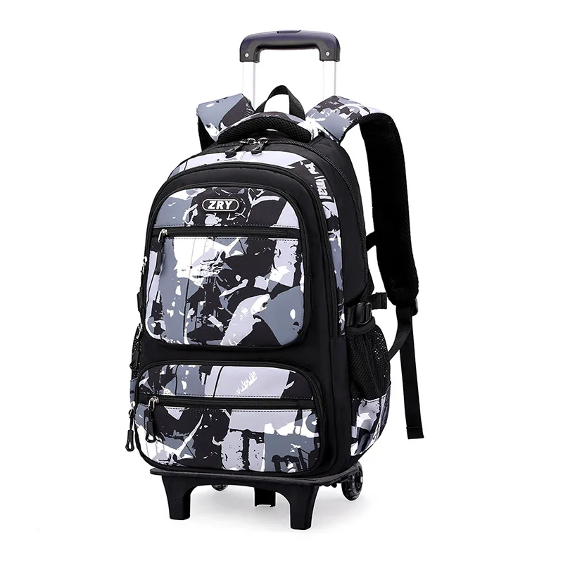 Sac à dos d'école à roulettes pour enfants ZRY design moderne polyester résistant poches multiples bretelles r