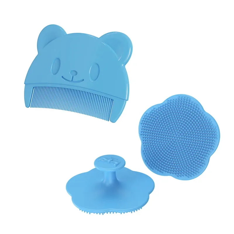 Ensemble peigne doux pour bébé brosse silicone massage tête accessoires soins capillaires design panda bleu 2