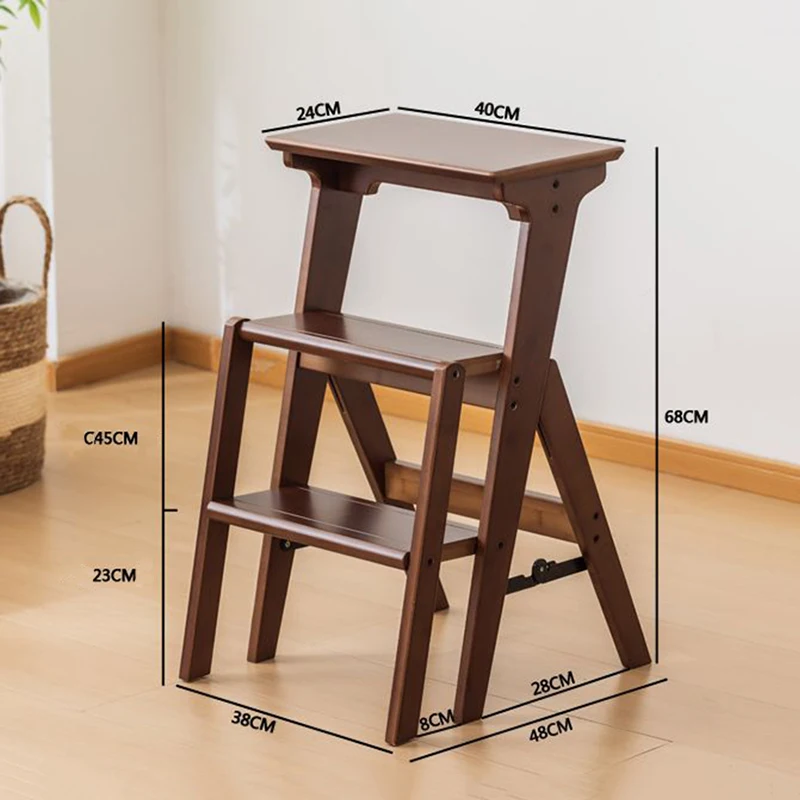 Escabeau pliable échelle à deux marches en bambou moderne et portable pour usage domestique sécuritaire