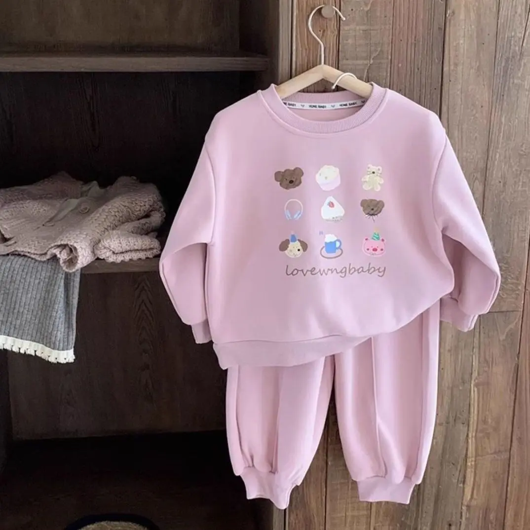 Ensemble vêtements bébé fille sweatshirt et pantalon imprimé style doux et ludique rose pâle 46 ans confort qu