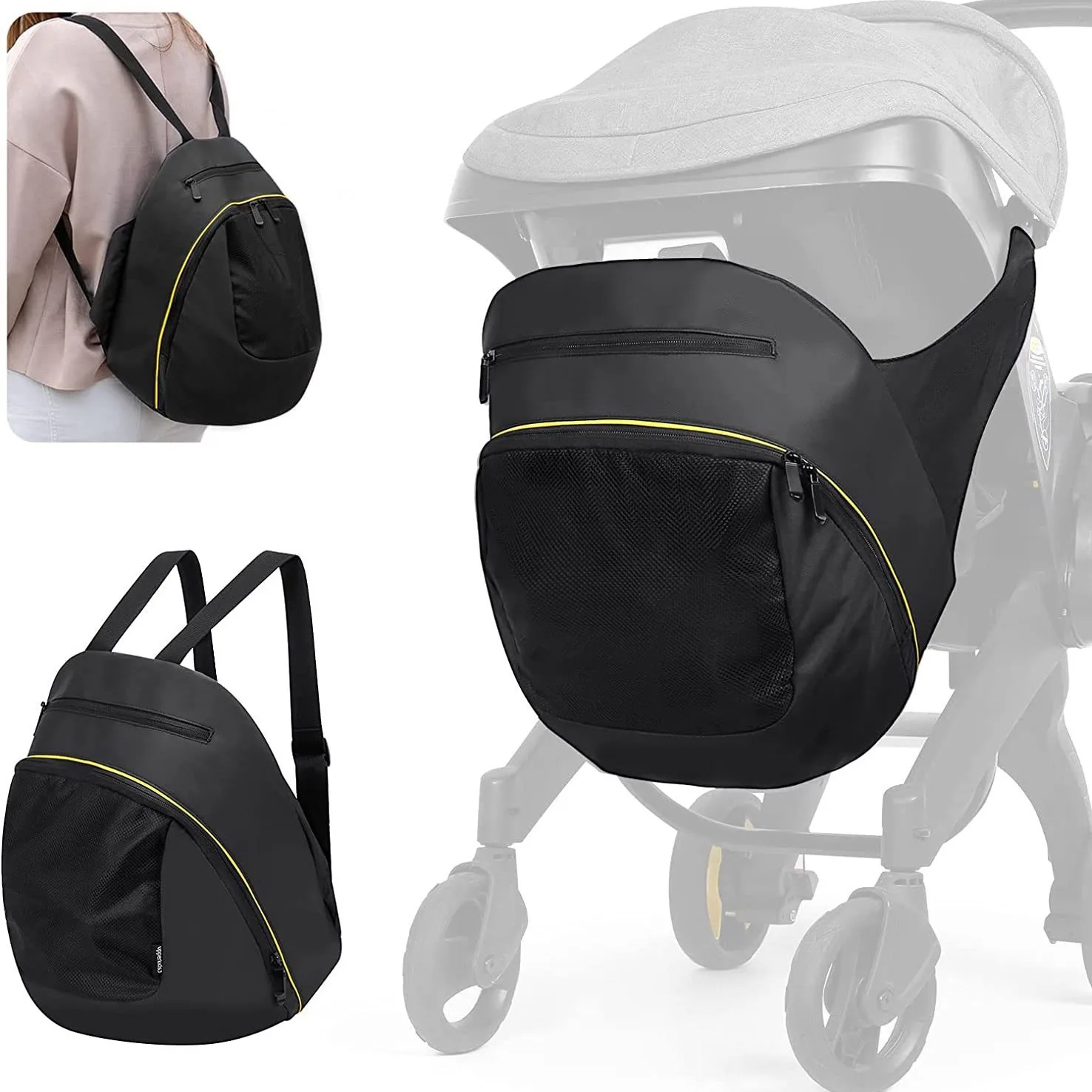 Sac de transport 2 en 1 pour poussette sac à dos bébé accessoire voyage maman style moderne matériau résistant