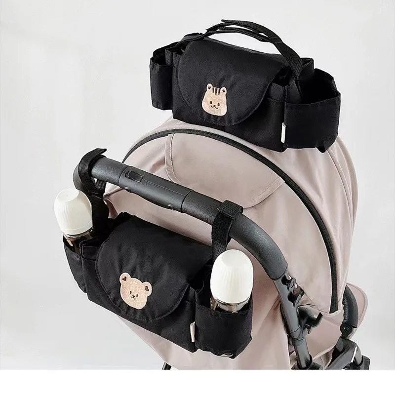 Organisateur suspendu poussette sac rangement bouteilles ours peluche panier poussette accessoire bébé poignée