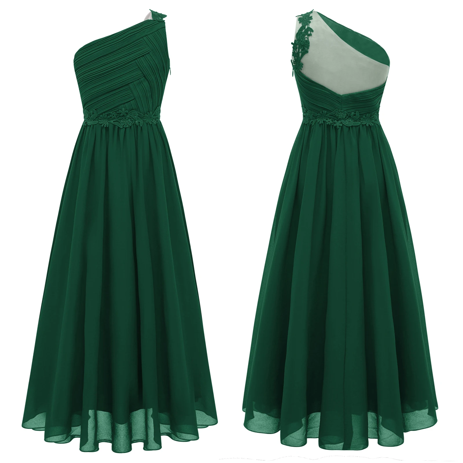 Robe de soirée filles vert émeraude asymétrique dentelle guipure longueur genou robe cocktail élégante soirée 