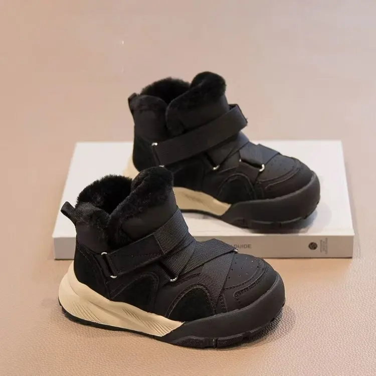 Bottes d'hiver pour filles Chelsea en cuir synthétique fourrure intérieure antidérapantes Velcro 46 ans noires