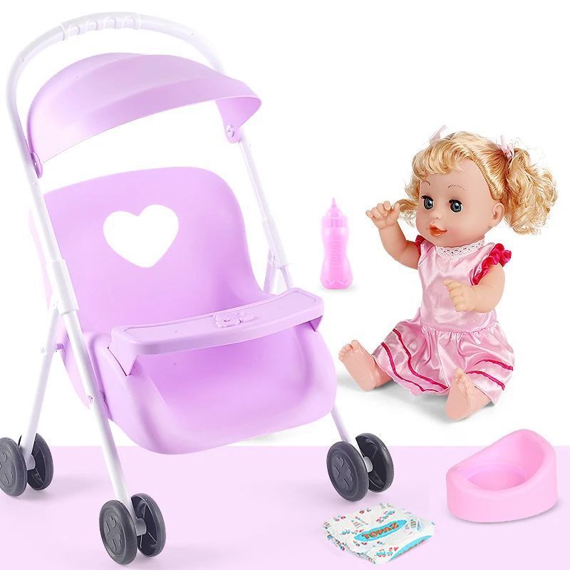 Poussette jouet_simulation_plastique_bébé_dollhouse_accessoires_jouets_filles_éducation_imitation_papotage_béb