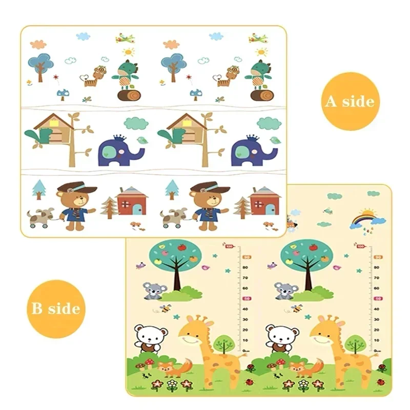 Tapis de jeu réversible bébé tapis de sécurité double face motifs animaux échelle de croissance matériau moell