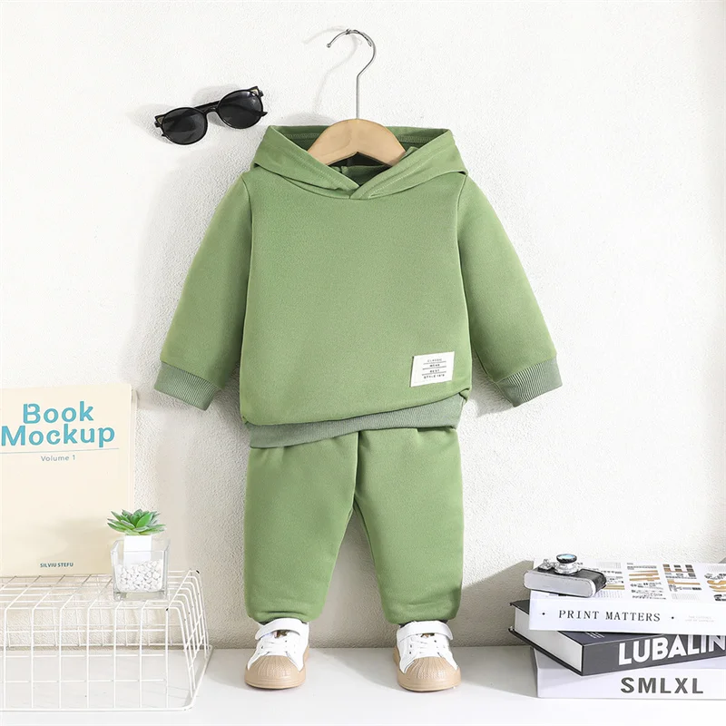 Ensemble vêtements bébé garçon sweat à capuche et pantalon couleur vert menthe tissu doux taille ajustée print