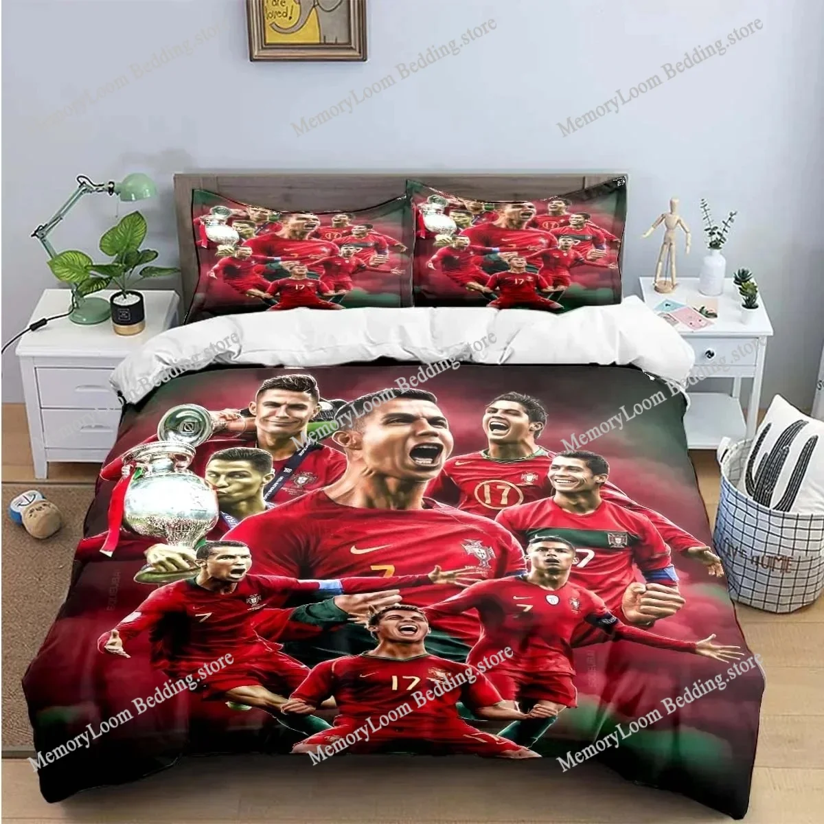 Cristiano Ronaldo Football Stars Kids Bedding Set Double Queen Size Duvet Cover Pillowcase 100% Polyester Simp