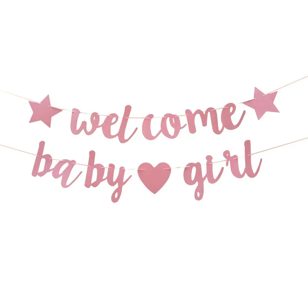 Drap d'anniversaire en papier pour bébé fille guirlande de bienvenue décoration de fête cadeau