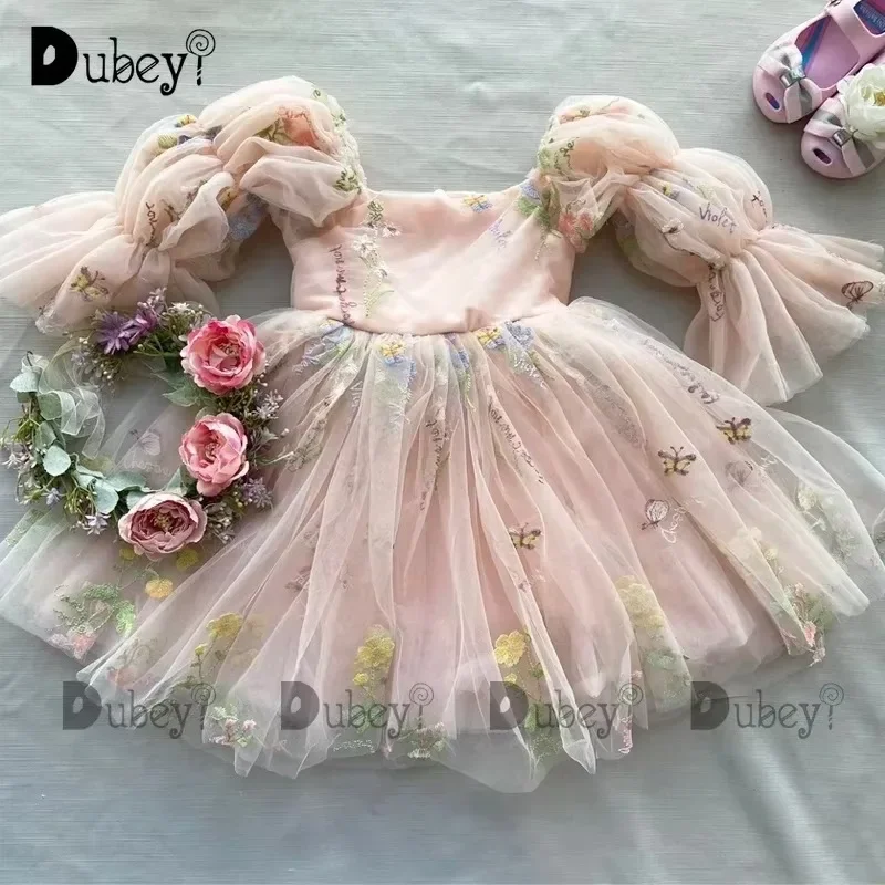Robe de soirée bébé fille tulle princesse floral mariage baptême