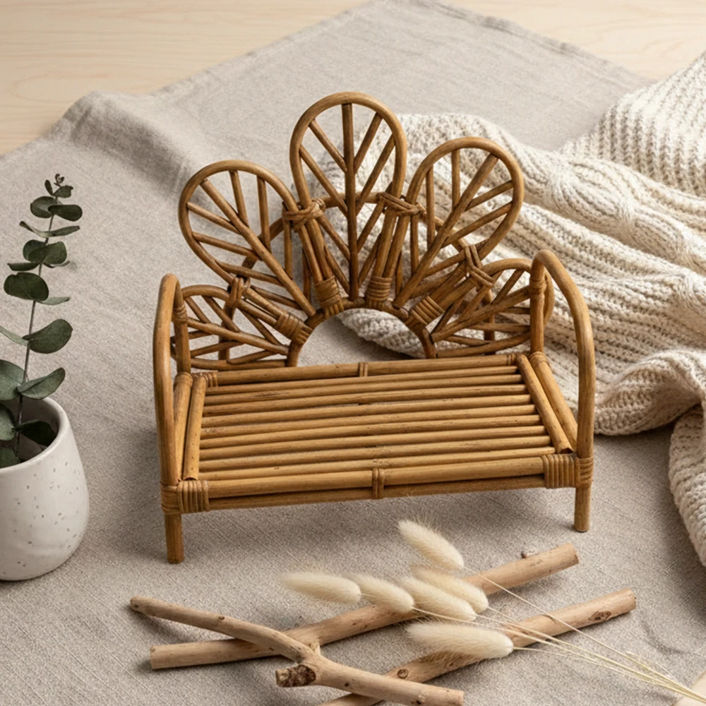 Chaise en osier pour photo bébé accessoire studio décoration rétro pastorale support bambou design bohochic ét