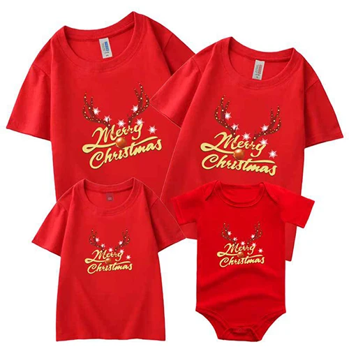 Noël famille tenues bébé enfants adultes tshirts coton polyester festif