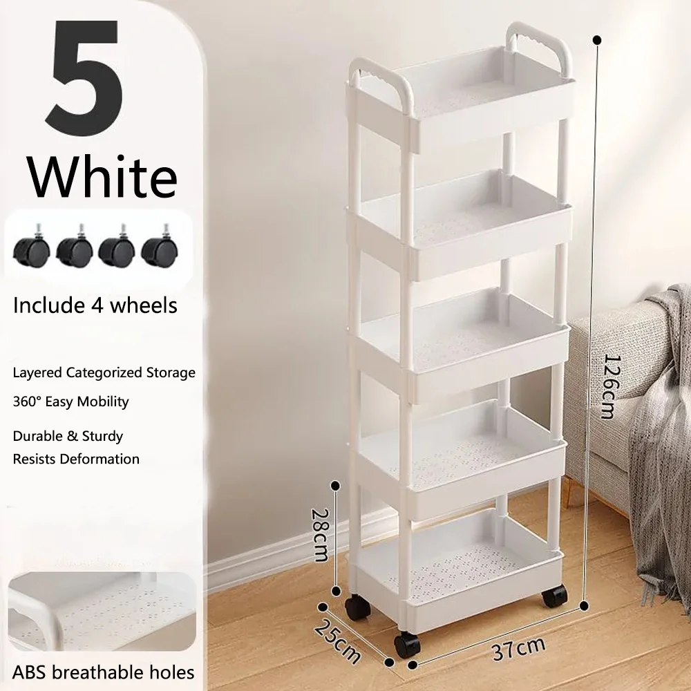 Organisateur de rangement 3 niveaux en métal sur roulettes Étagère mobile pour cuisine et salle de bain blanc