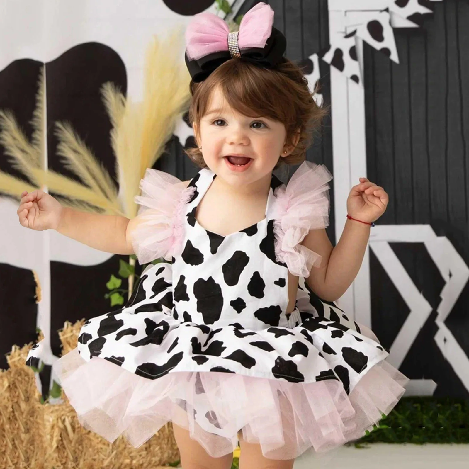 Robe barboteuse pour bébés filles, vêtements en Tulle imprimés de vache