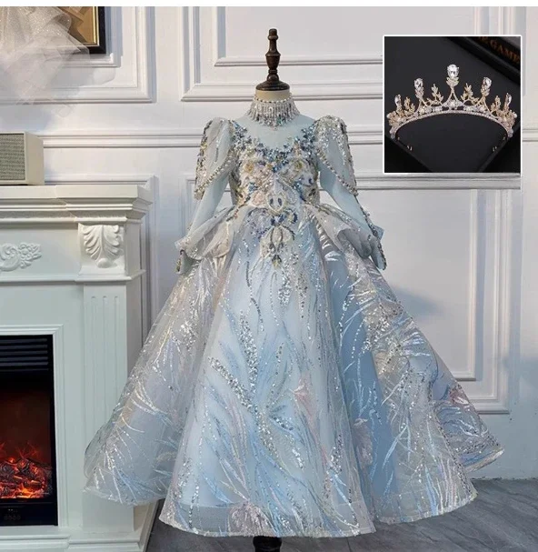 Robe de soirée princesse pour filles style européen tunique fleurie