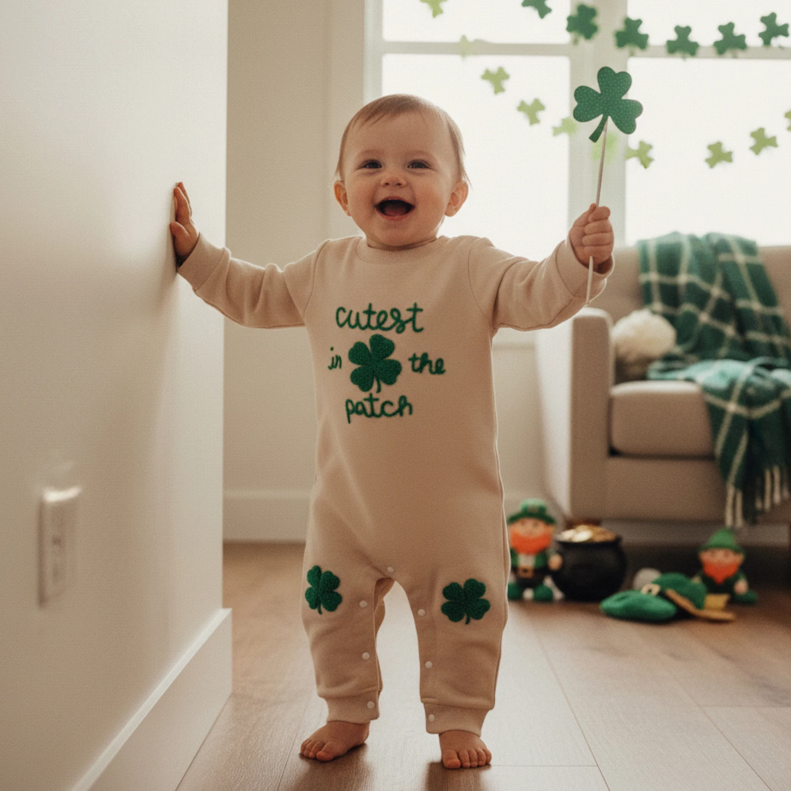 Combinaison bébé fille garçon manches longues trèfle broderie vêtements printemps St. Patrick's Day