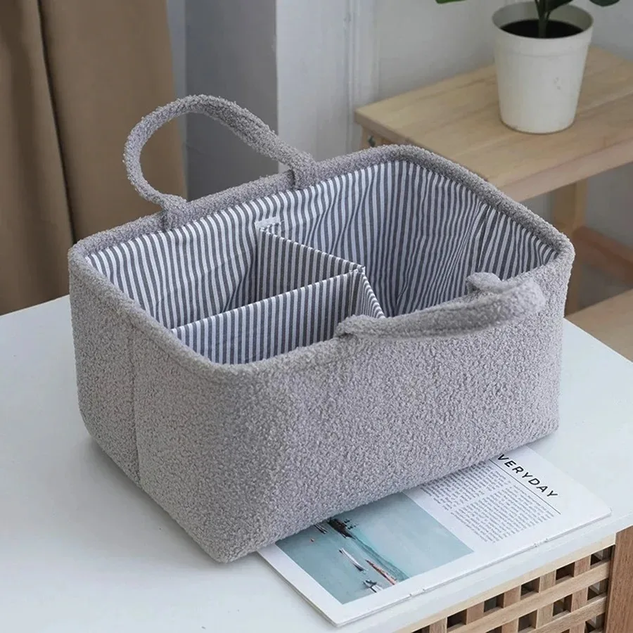 Sac de rangement portable multifonctionnel pour bébé panier organizateur poignées latérales intérieur rayures 