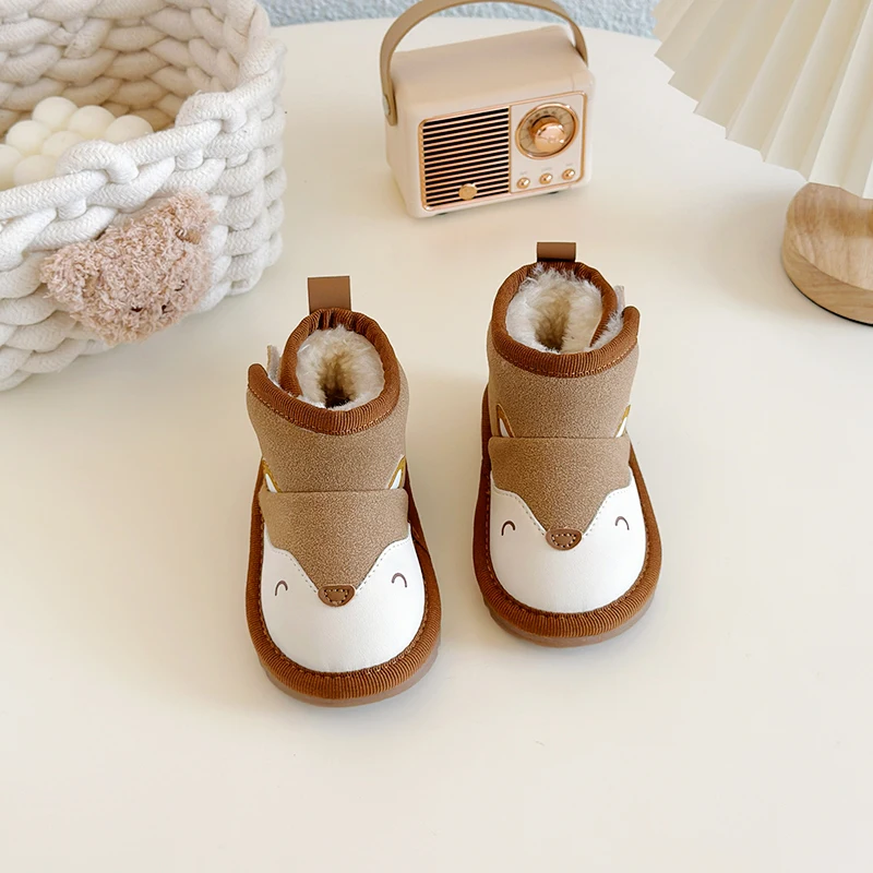 Bottes bébé animaux mignons hiver 2025 chaussures enfants douces fourrure synthétique antidérapante elastique 