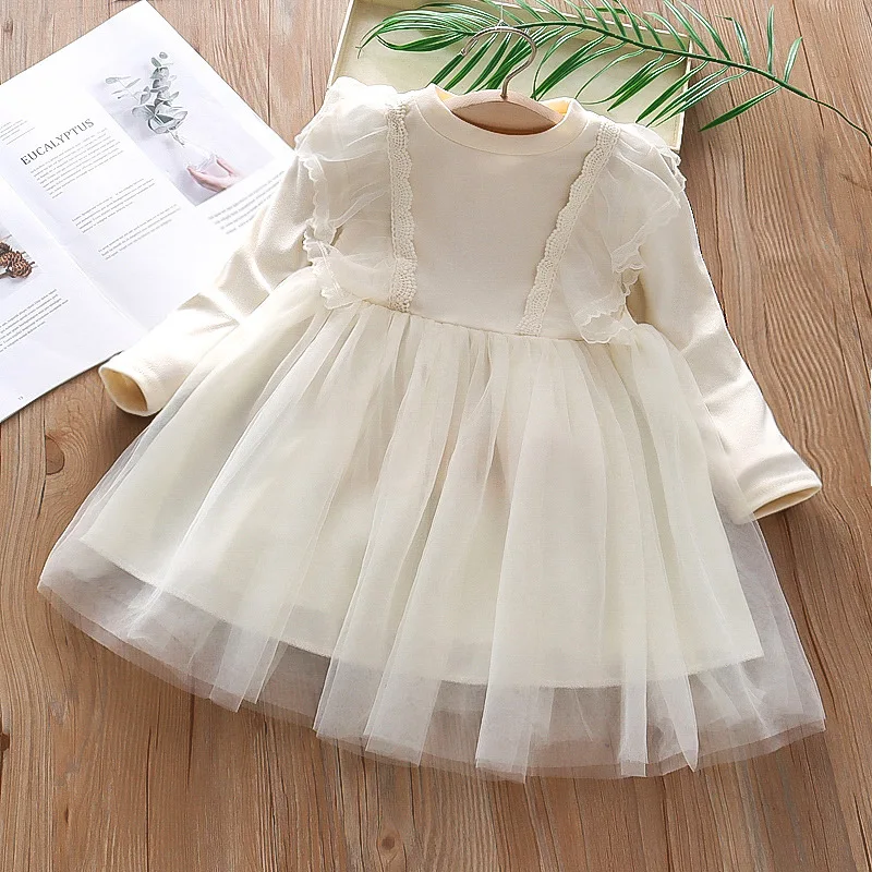 Robe pour enfant fille robe de cérémonie manches longues tulle dentelle robe princesse occasion spéciale anniv
