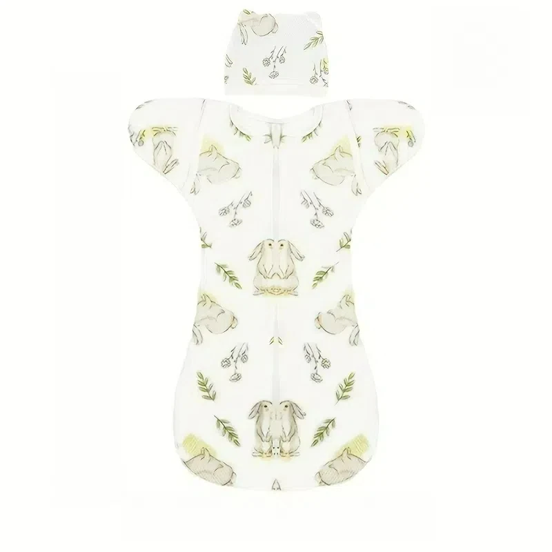 Sac de couchage pour bébé en coton doux design lapin fermeture éclair centrale bonnet incl. respirant sécurita