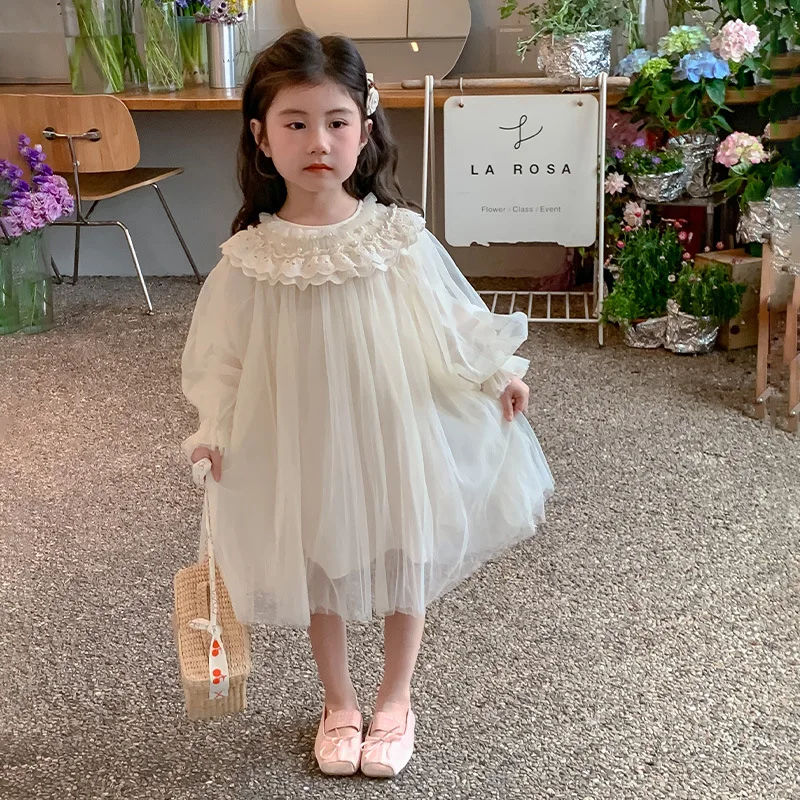 Robe princesse manches longues printemps automne filles 46 ans beige collection 2025